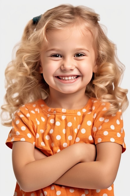 Rire portrait de petite fille avec les bras croisés et isolé sur fond png transparent