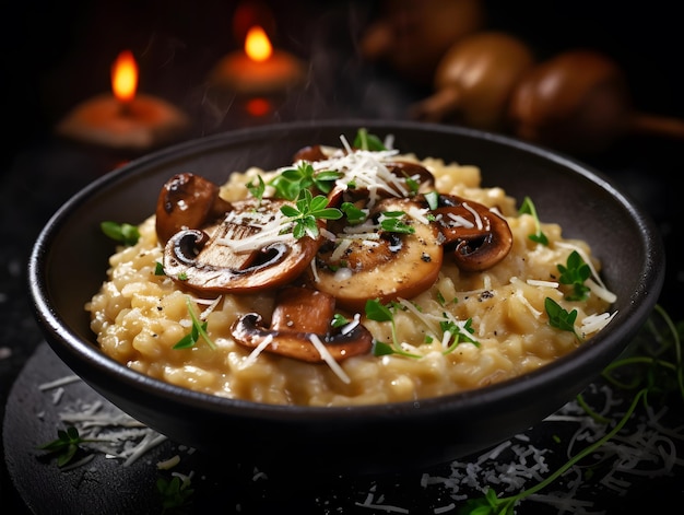 Risotto crémeux et réconfortant aux champignons et parmesan AI générative