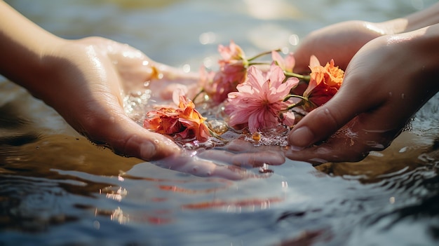 Rituel des fleurs sacrées par les filles