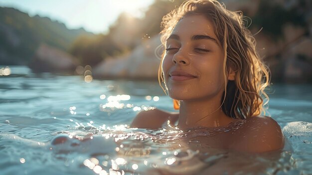 Rituel de relaxation Une femme trouve la tranquillité dans les eaux thermales naturelles Un bain au spa