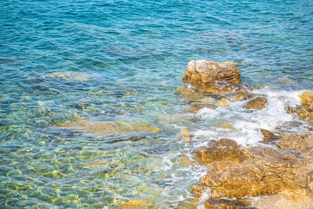 Rivage rocheux près de la mer bleue Nature fond