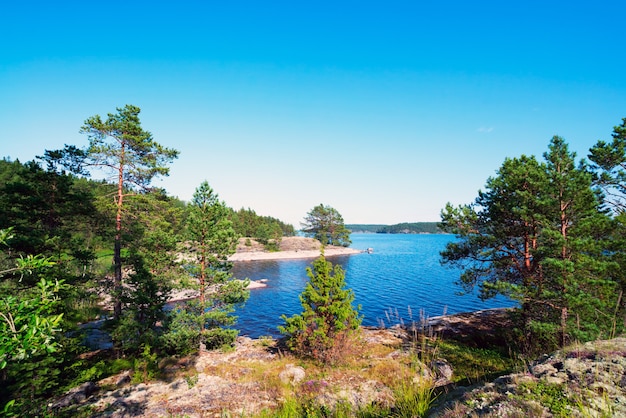 Rive pittoresque d'une île sur un lac