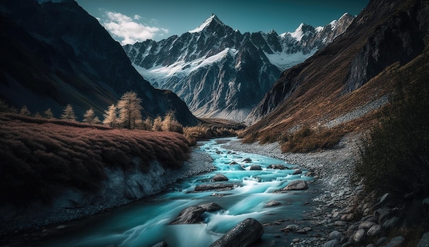 Rivière alpine avec courant