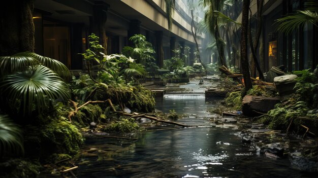 Photo une rivière avec des arbres et des plantes dedans