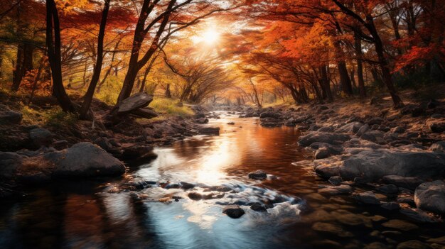 la rivière d'automne coule dans les montagnes Automne doré