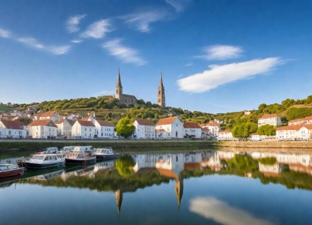 Photo une rivière avec des bateaux et une église en arrière-plan