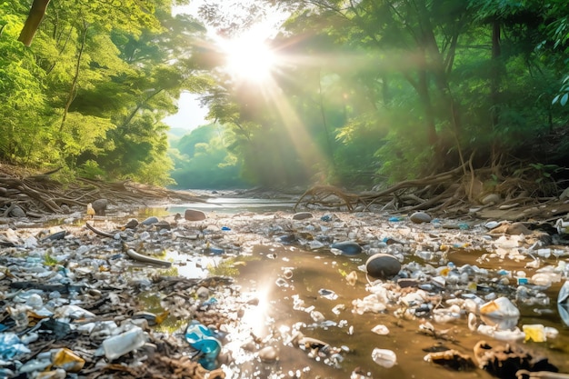 Une rivière avec beaucoup de déchets