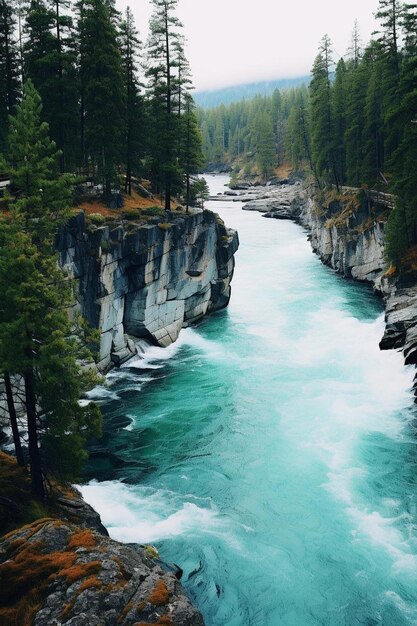 une rivière avec une cascade en arrière-plan