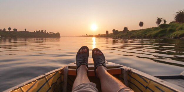 la rivière le coucher du soleil