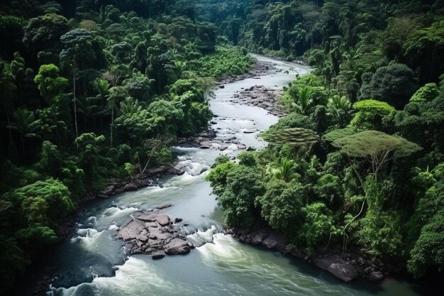 Photo une rivière coule à travers une jungle avec une forêt en arrière-plan