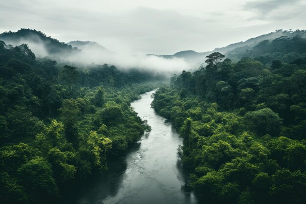 Rivière dans la forêt tropicale, vue sur un drone