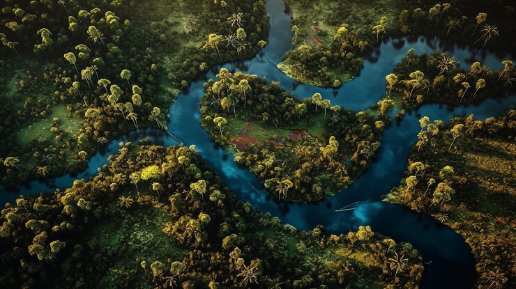 Photo rivière dans la jungle vue d'en haut à proximité de manaus la jungle amazonienne generative ai