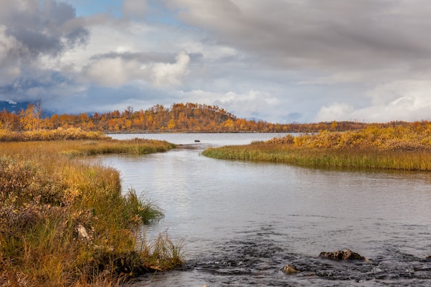 Rivière dans les montagnes arctiques d'un parc national de Sarek.