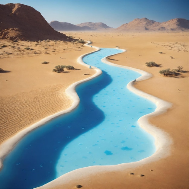 Une rivière d'eau bleue au milieu du désert