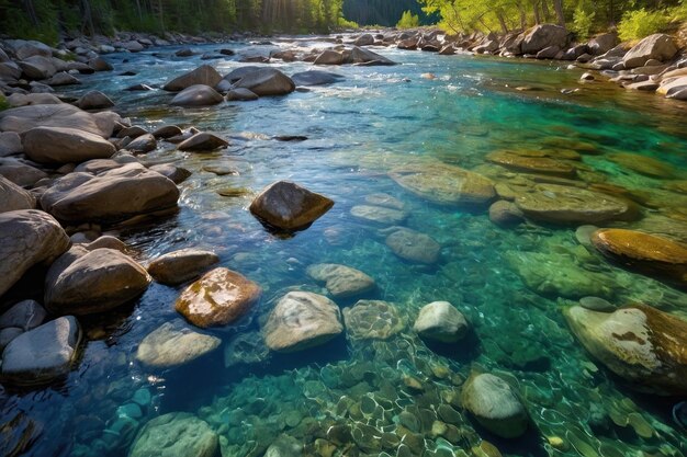 Photo une rivière ensoleillée avec de l'eau gazeuse et des rochers