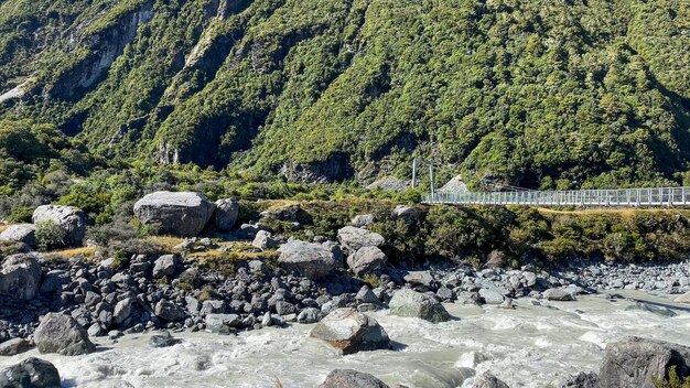 La rivière Hooker dans la vallée au pied du parc national du mont Cook d'Aoraki