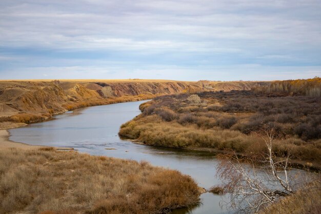 La rivière Ishim est un lit de rivière, un paysage d'automne