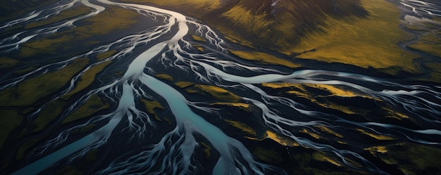 Rivière d'Islande au-dessus d'un drone Paysage d'Islande IA générative