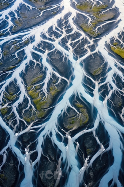 Rivière d'Islande au-dessus d'un drone Paysage d'Islande IA générative