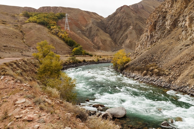 Rivière Kokemeren, région de Naryn Kirghizistan, rivière de montagne dans la gorge