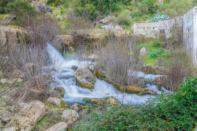 rivière de montagne avec l'effet de soie de l'eau