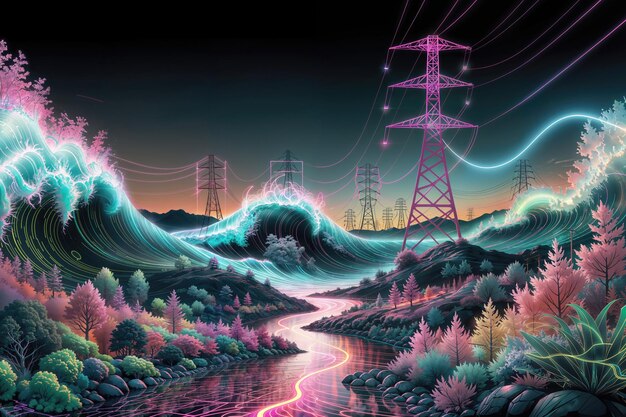 Une rivière de néon dans une illustration remplie d'énergie