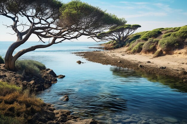 Photo une rivière paisible qui serpente jusqu'à la mer.