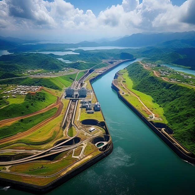 Photo une rivière avec un pont et une rivière en arrière-plan