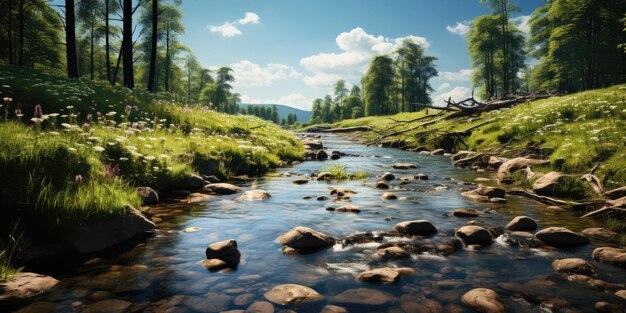 Photo une rivière qui traverse une forêt