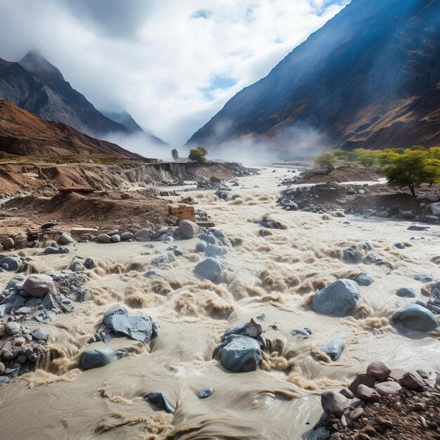 Photo une rivière avec des rochers et un arbre au milieu