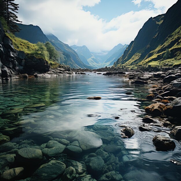 Photo une rivière avec des rochers et des arbres dans l'eau