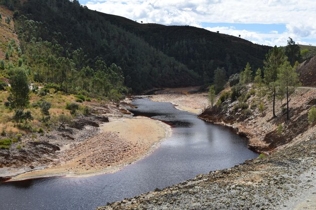 Photo rivière rougeâtre avec de l'eau polluée