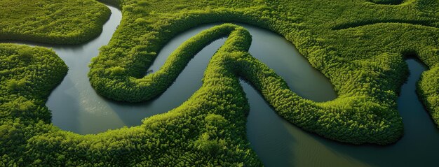 Une rivière sinueuse qui coule à travers un paysage vert et vibrant