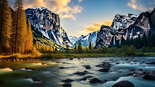 Une rivière traverse un canyon avec une montagne en arrière-plan.