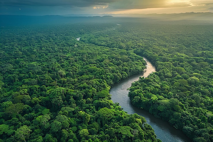 Photo une rivière traverse une forêt avec une rivière au premier plan