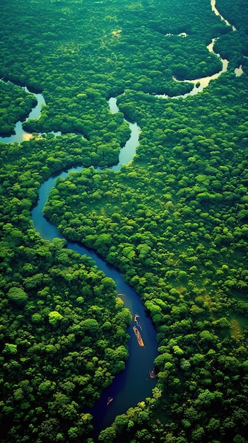 Une rivière traverse la jungle.