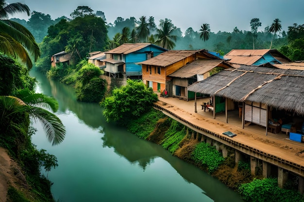 Une rivière traverse un village.