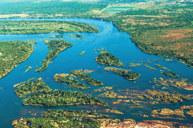 Photo la rivière zambèze et les chutes victoria du zimbabwe aérien