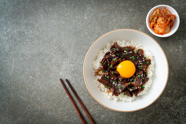 Riz au porc au soja ou bol Donburi au porc japonais - style cuisine asiatique
