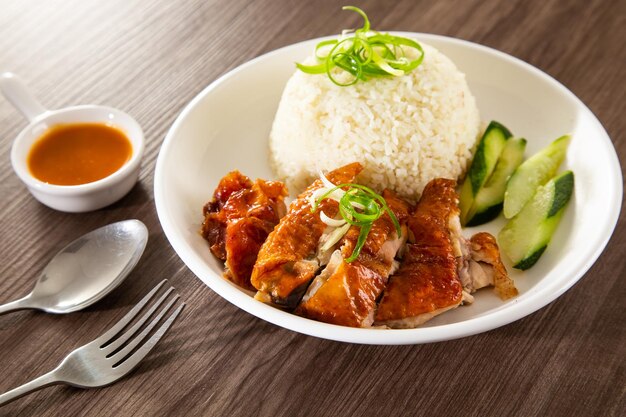 Riz au poulet rôti d'un étal de colporteur