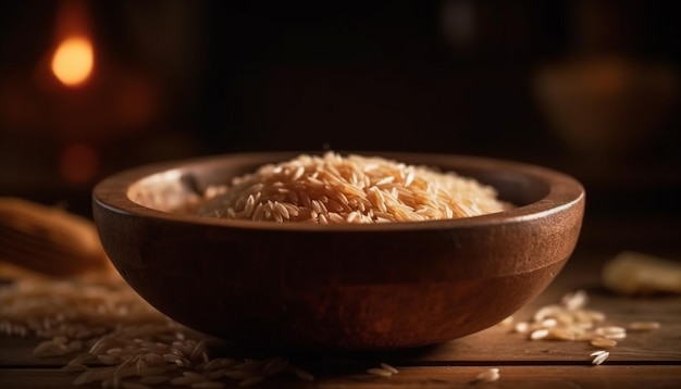 Riz basmati biologique dans un bol en bois un aliment de base sain généré par l'IA