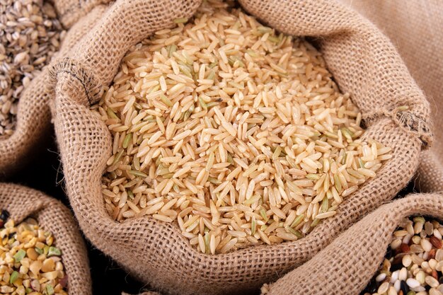 Riz basmati et diverses céréales dans le sac