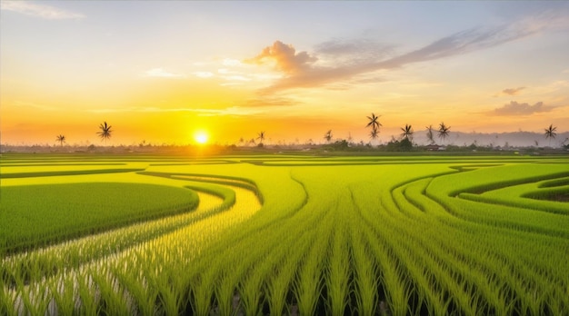 Riz biologique récolté au coucher du soleil La beauté de Bali Generative AI