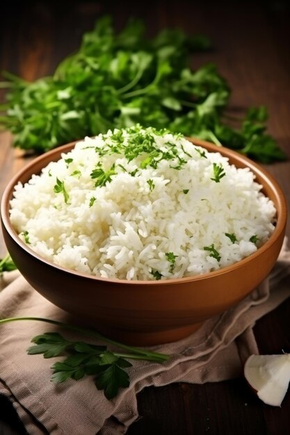 riz blanc bouilli avec des herbes IA générative