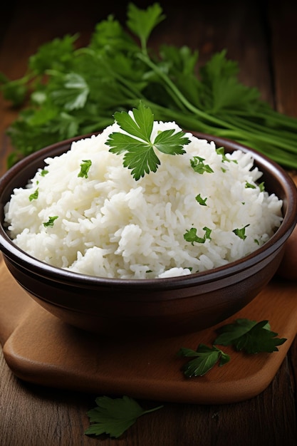 riz blanc bouilli avec des herbes IA générative