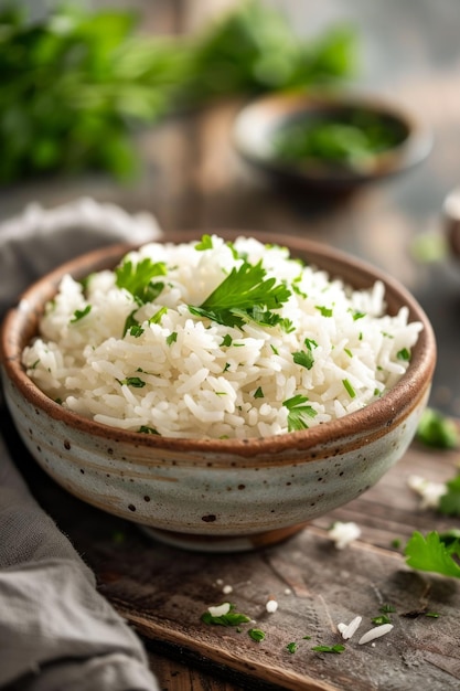 riz blanc bouilli avec des herbes IA générative