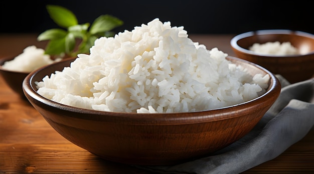 riz blanc dans un bol en bois