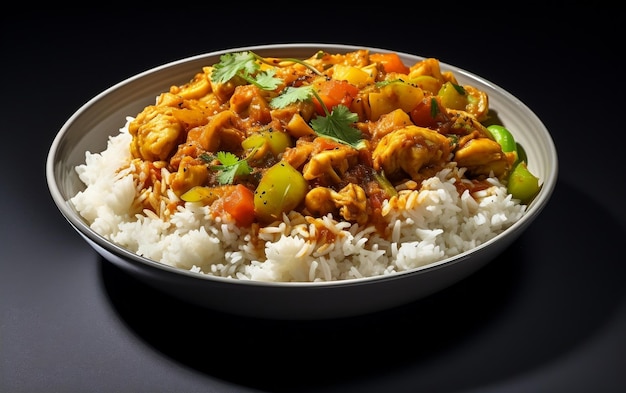 Riz avec curry sur fond blanc AKI