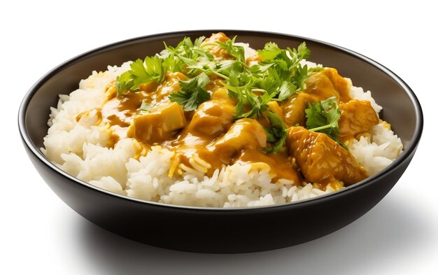 Riz avec curry sur fond blanc AKI