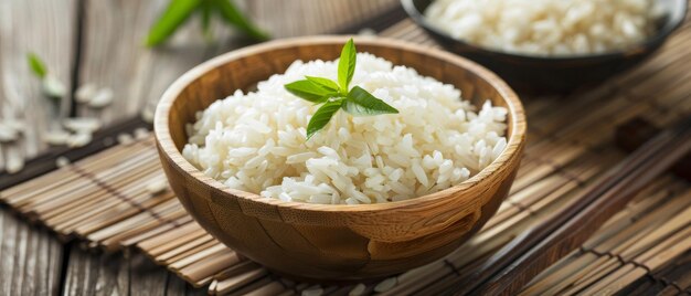 Le riz dans le bol est blanc sur un fond en bois Rice Kor 43